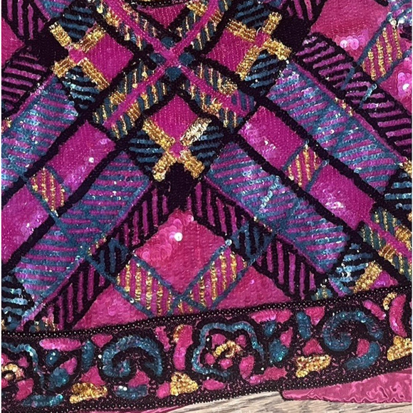 Vintage Niteline Sequin Blazer Silk Jacket Pink Party Evening 90s Womens Medium - Picture 10 of 16